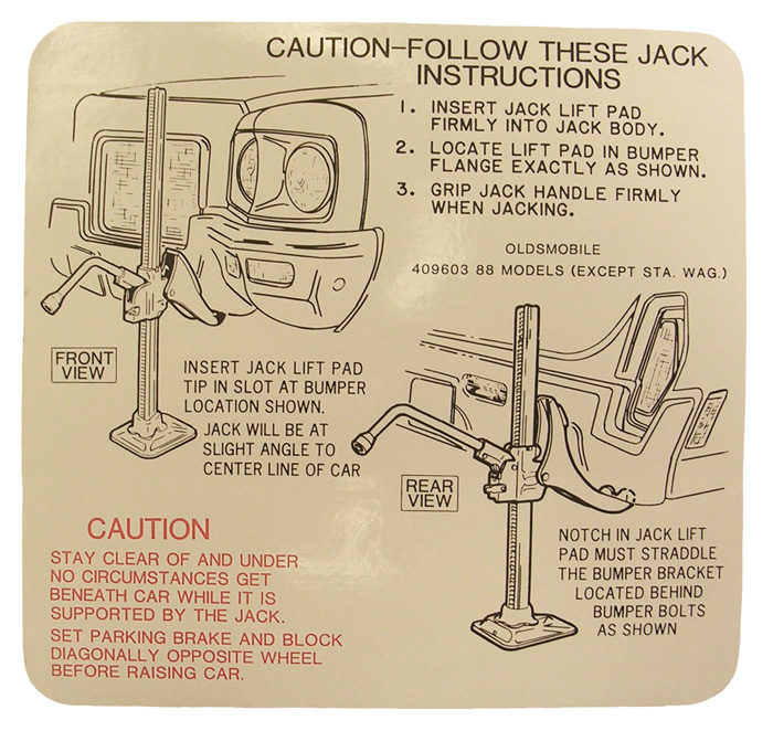 Jack Instructions Decal, 1971 Olds 88