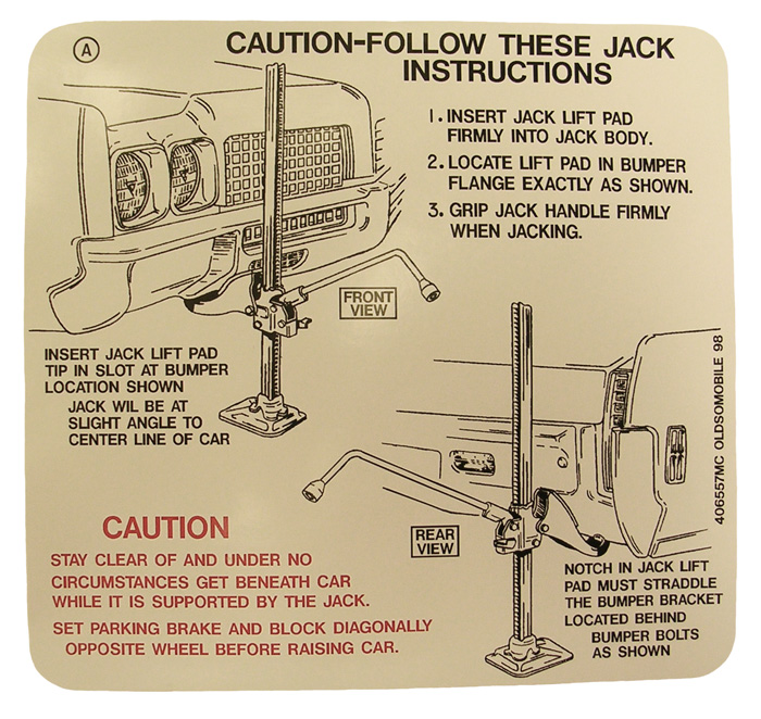 Jack Instructions Decal, 1970 Olds 98