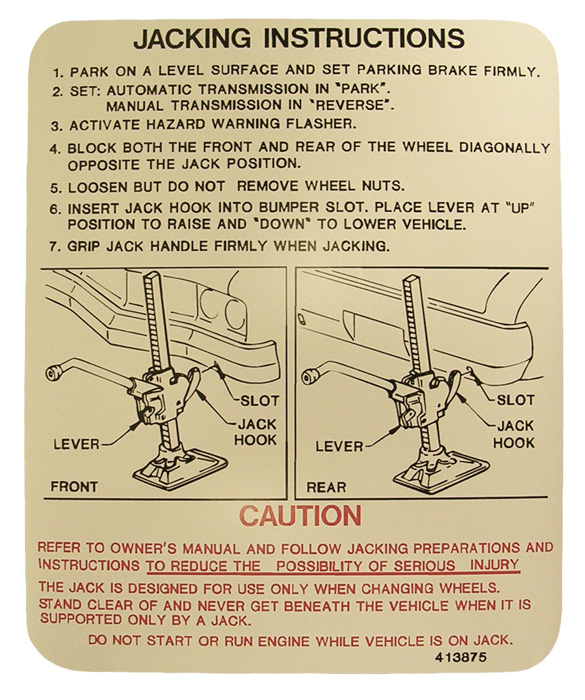 Jack Instructions Decal, 1973  Oldsmobile