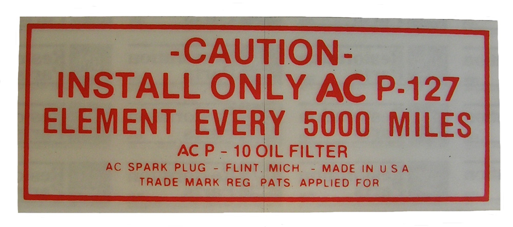 Oil Filter Service Decal (AC P127), 1951-53 Buick