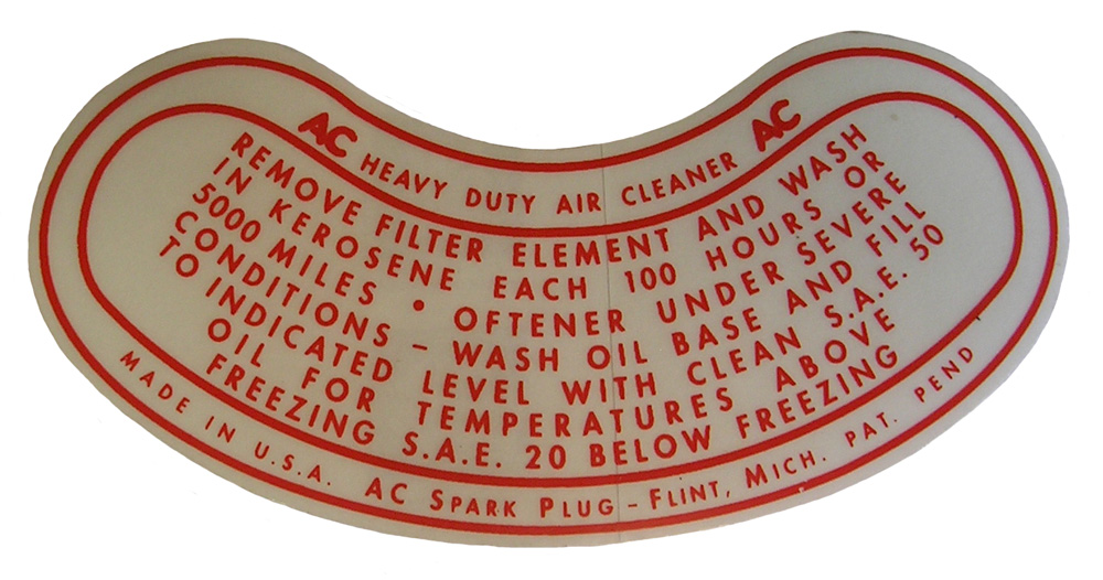 Oil Bath Air Filter Service Decal, 1949-53 Buick