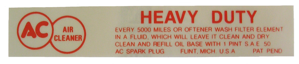 Oil Bath Air Filter Service Decal, 1953-56 Buick