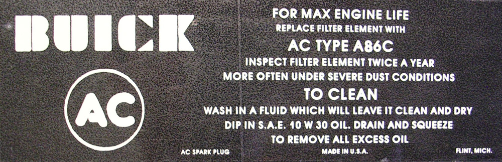 Air Filter Service Decal, 1959-60 Buick 4V