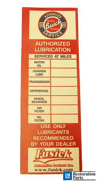 Lubrication Sticker, Buick 1930-75