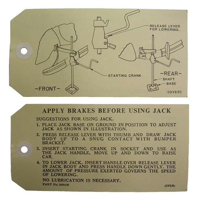 Jack Instruction Tag, 1935-48 Oldsmobile