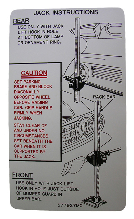 Jack Instruction Decal, 1960 Oldsmobile