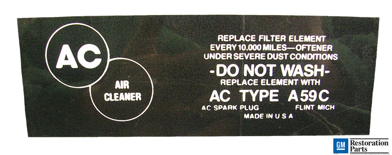 Air Filter Maintenance Decal, 1957-58 J/2 dry element