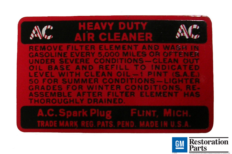 Air Filter Maintenance Decal, 1935-48 Olds w/ oil bath