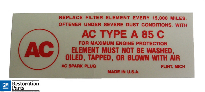 Air Filter Maintenance Decal, 1959 Oldsmobile