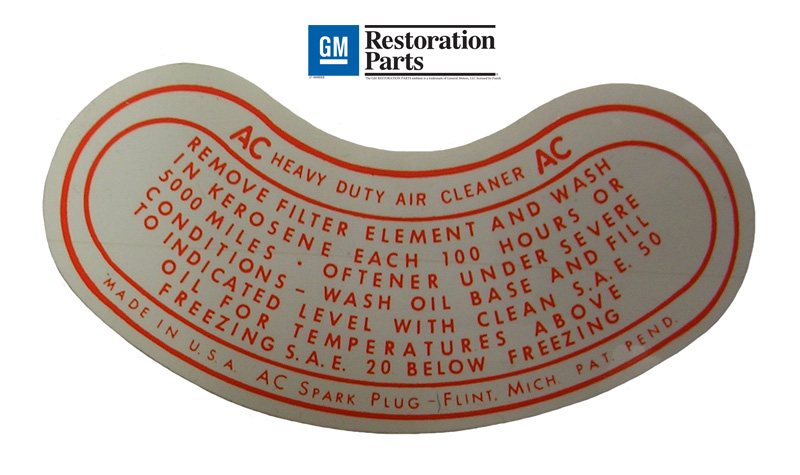 Air Filter Maintenance Decal, 1949-51 Olds, 1947-53 Buick straight 8 oil bath