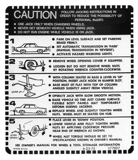 Jack Instruction Decal, 1976-77 Oldsmobile