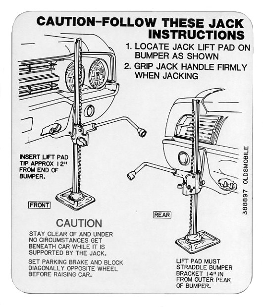 Jack Instructions Decal, 1965 F-85, Cutlass, 442