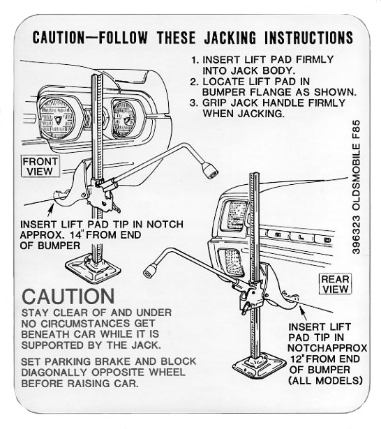 Jack Instructions Decal, 1967 F-85, Cutlass, 442