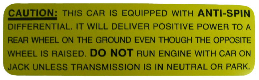 Anti-Spin Differential Trunk Warning Decal, 1976-77 with Positraction